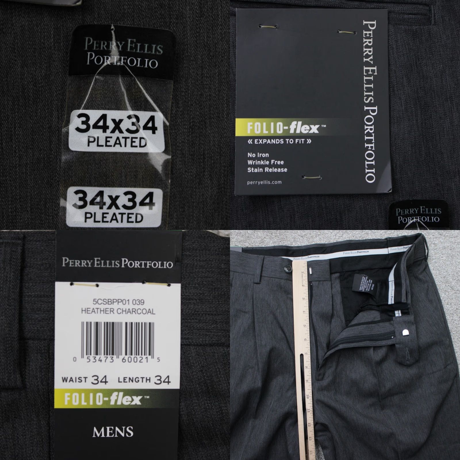 Perry Ellis Perry Ellis Dress Pants Mens 34x34 Charcoal Grey NWT City Fit Straight Leg Formal Dresswear Pleated Wrinkle Free Stretch Holiday-Season? Size US 34 / EU 50 - 8 Thumbnail