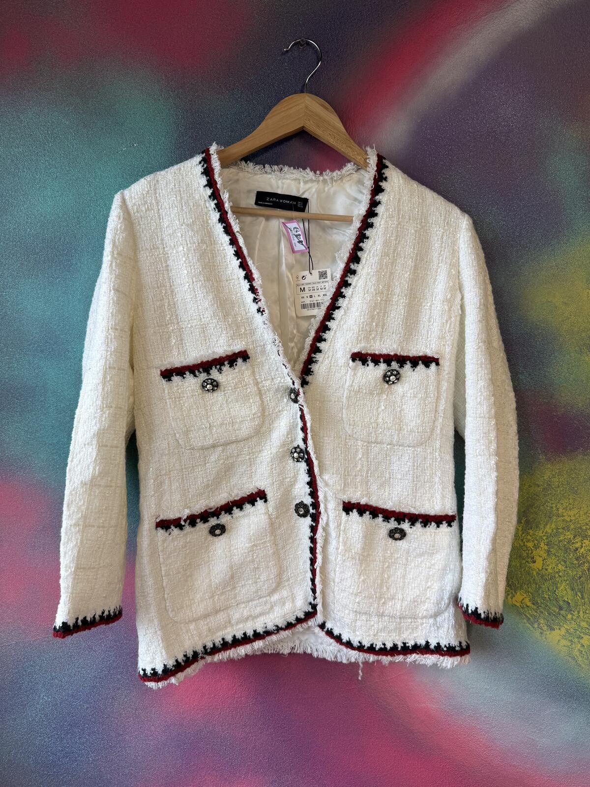 Other Zara women cream textured tweed jacket with braided trim Size M / US 6-8 / IT 42-44 - 1 Thumbnail