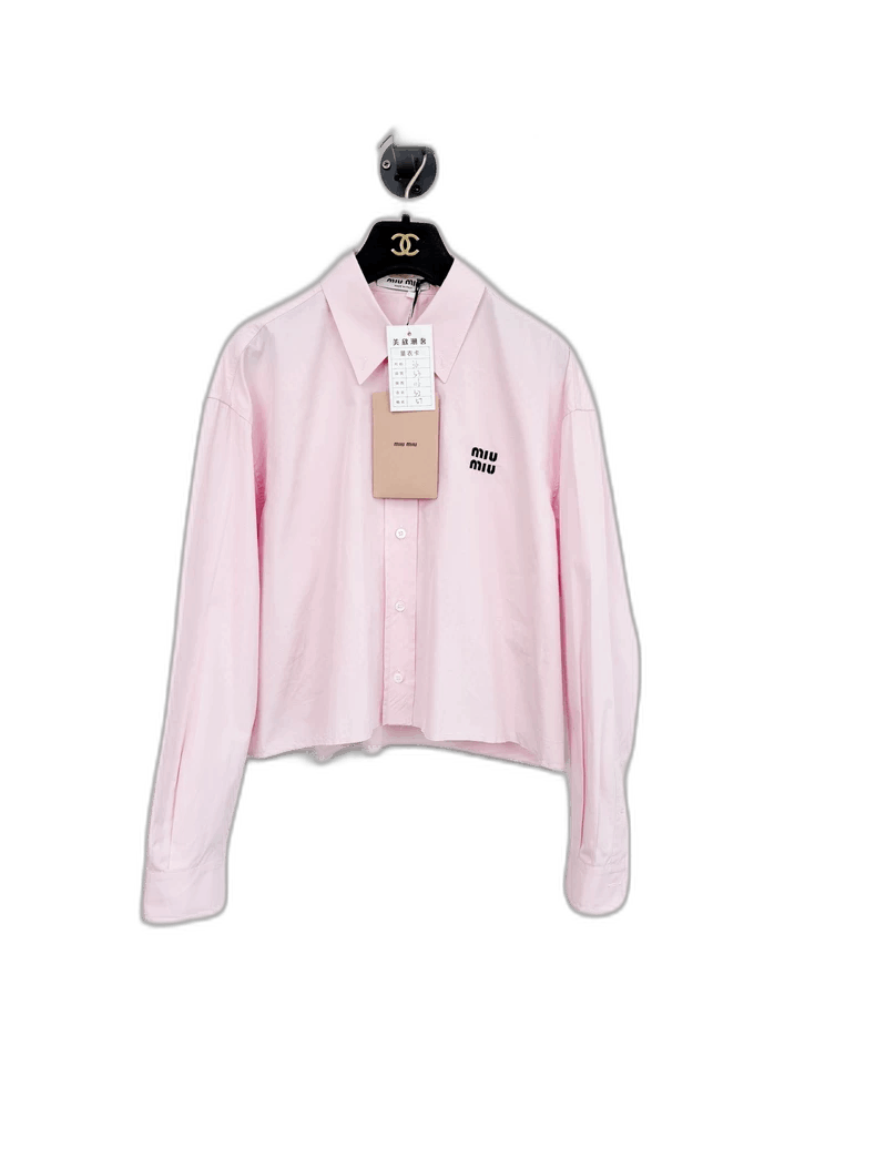 Prada Miumiu Pink Cropped Shirt with Logo-2506 Size S / US 4 / IT 40 - 1 Thumbnail
