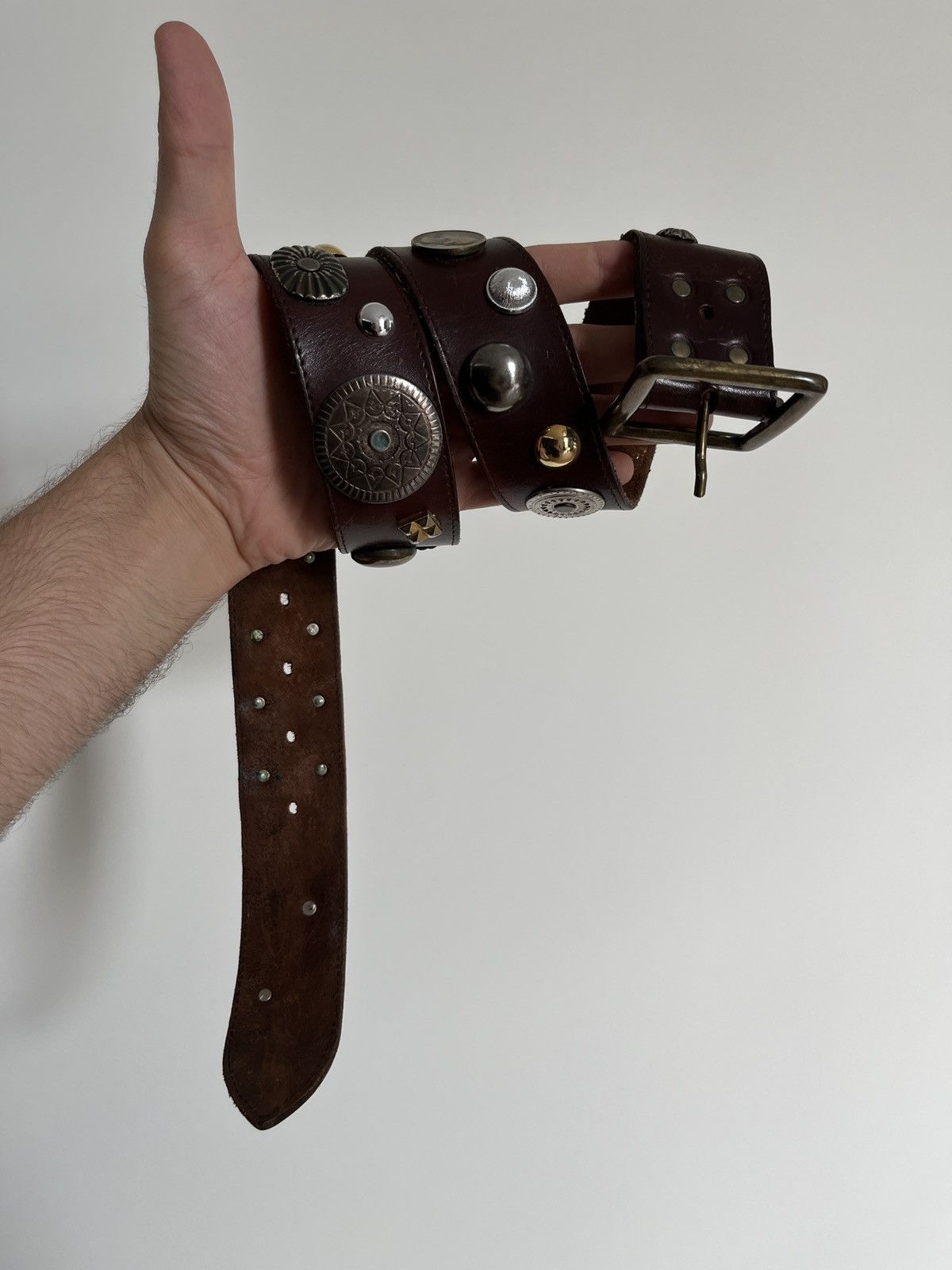 Cowboy Equipment Avant Garde Coins and Badges Leather Belt Size ONE SIZE - 2 Thumbnail