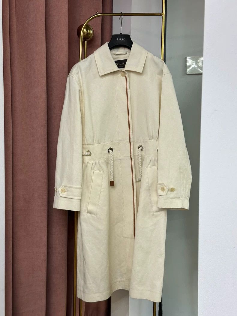 Loro Piana LORO PIANA White cotton linen coat with white collar and l Size M / US 6-8 / IT 42-44 - 1 Thumbnail