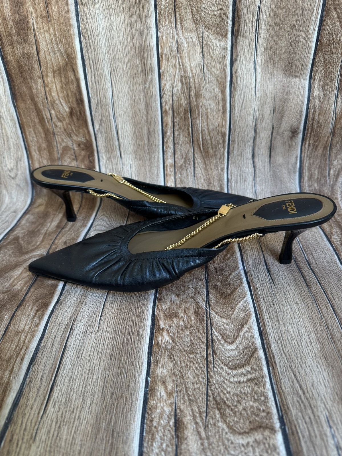 Fendi Colibri bow chain mules heels Size US 10 / IT 40 - 6 Thumbnail
