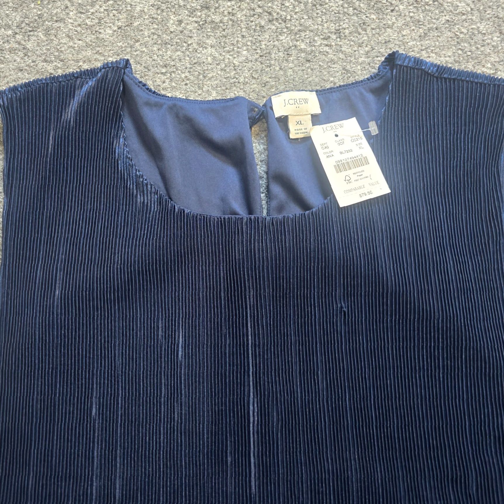 J.Crew J.CREW Blouse Shirt Womens XL Blue Pleated Sleeveless Round Neck Stretch Luxe Classic Minimal Vintage: No (Note: N/A) Size XL / US 12-14 / IT 48-50 - 2 Thumbnail