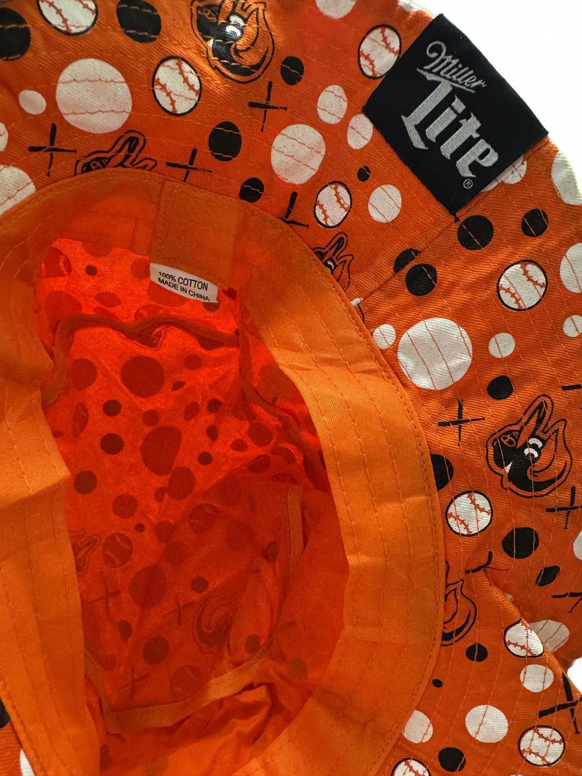 Designer Miller Lite Orange Patterned Bucket Hat with Sports Motif Size ONE SIZE - 4 Thumbnail