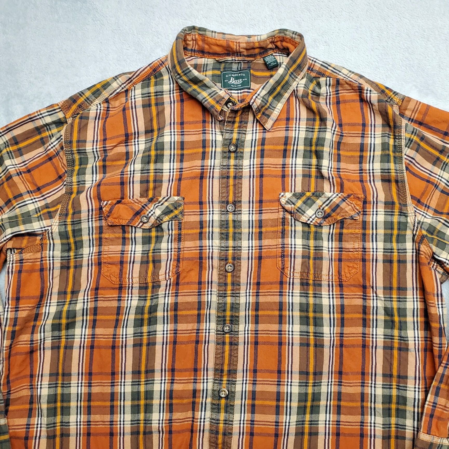 Vintage G.H. Bass Shirt Mens 2XL Orange Plaid Twill 100% Cotton Long Sleeve Casual Cabin Button-Up Shirt Mens Size US XXL / EU 58 / 5 - 2 Thumbnail