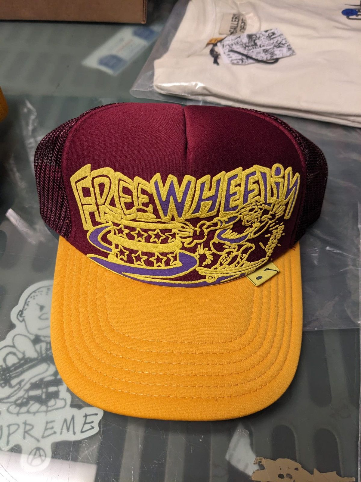 Kapital KAPITAL FREE WHEELIN TRUCKER CAP HAT BURGUNDY YELLOW Size ONE SIZE - 4 Thumbnail