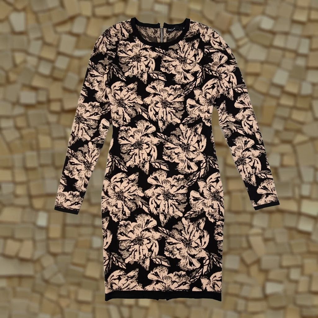 Karen Millen Karen Millen Dress Brown XS Floral Bodycon Knit Short Sleeve Long Sleeve Crew Neck Pullover Size 26" / US 2 / IT 38 - 1 Thumbnail