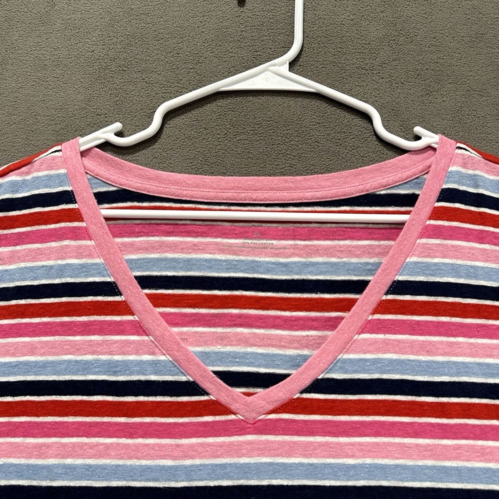 Talbots Talbots Tee Womens 2X Pink Top Plus Drop Shoulder Neck Isla Stripe Linen Blend EUC Size XXL / US 16-18 / IT 52-54 - 3 Thumbnail