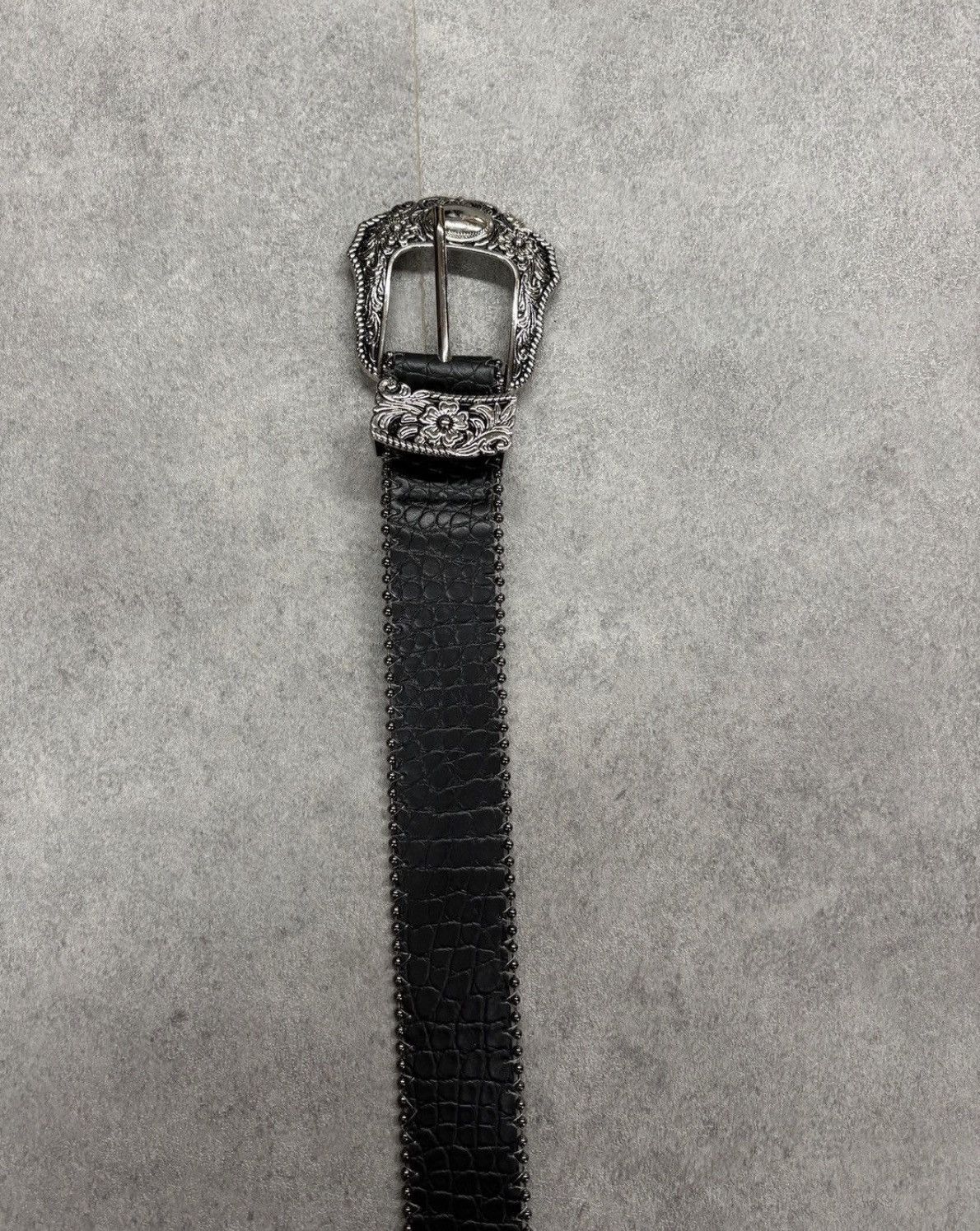 Japanese Brand 122 cm Y2k grunge western crocodile print black belt Size 34 - 2 Thumbnail
