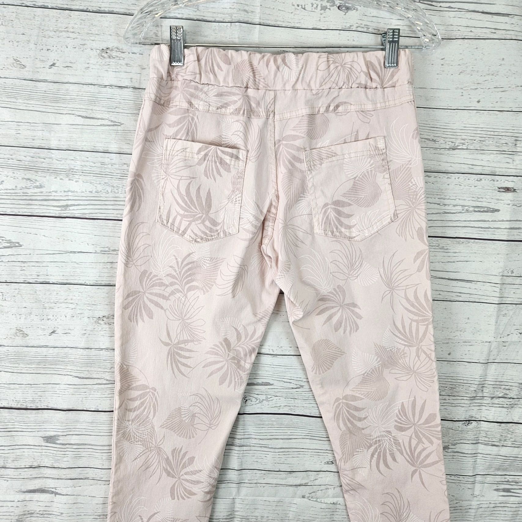 Pinko Venti6 Womens Skinny Pants XS Pink Tropical Leaf Print Drawstring Mid Rise Pants Size 26" / US 2 / IT 38 - 4 Thumbnail