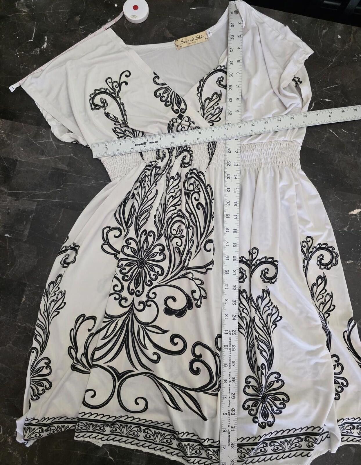 Other Second Skin NYC White V-Neck Damask Tunic Long Top Blouse M Size M / US 6-8 / IT 42-44 - 4 Thumbnail