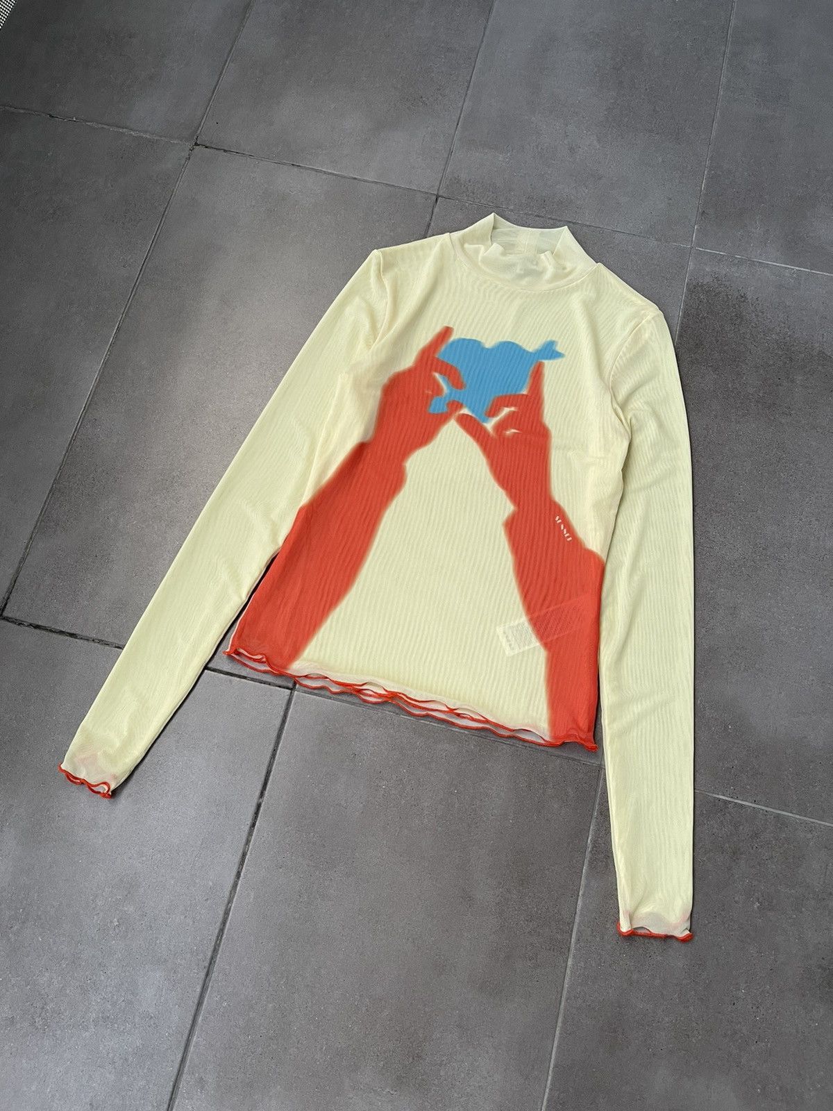 Sunnei !DS! SS23 Sunnei Heart And Hands Mesh Yellow Turtleneck Size US S / EU 44-46 / 1 - 3 Thumbnail