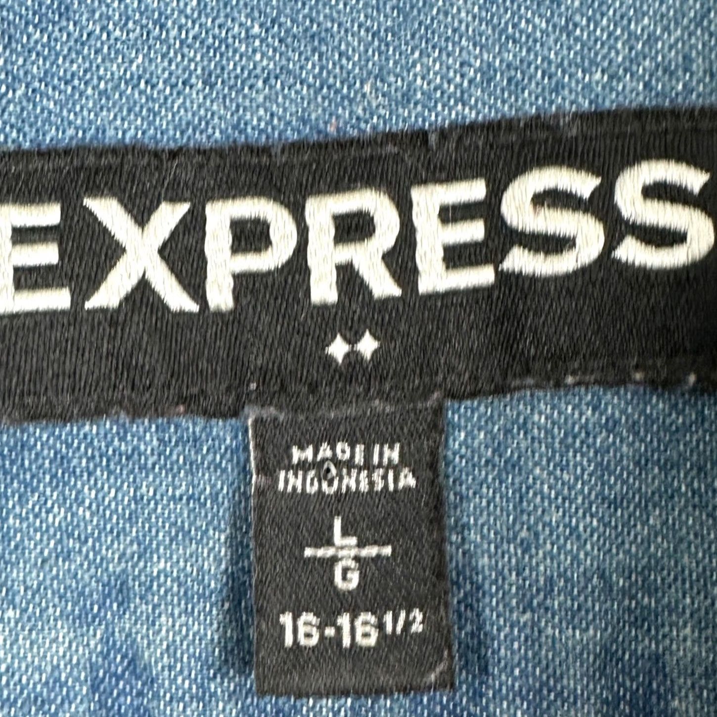 Express Express Denim Shirt Button Up Mens Large 16-16.5 Blue Acid Washed Pocket Casual Size US L / EU 52-54 / 3 - 5 Thumbnail
