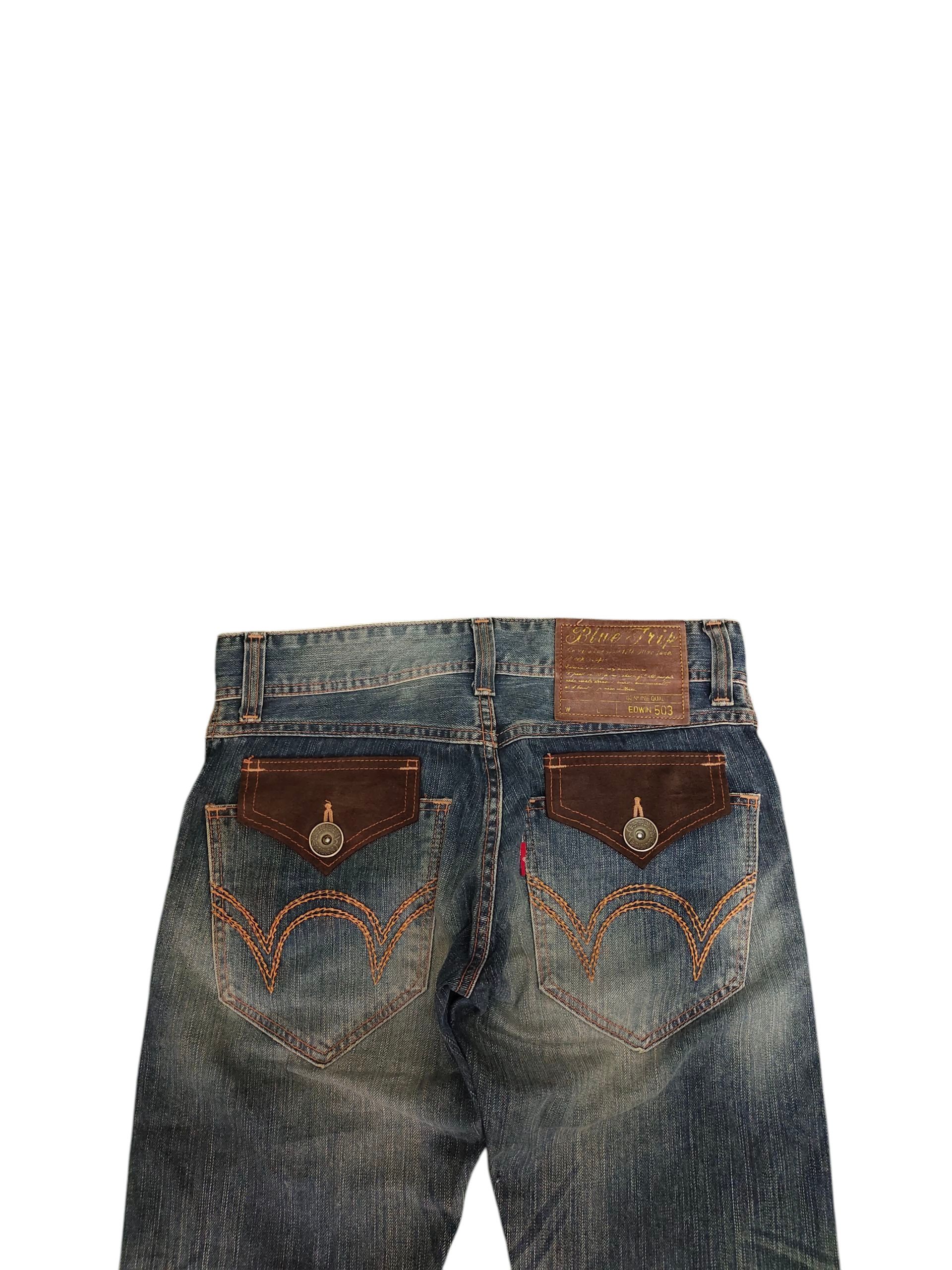 Tornado Mart Flare Jeans Edwin Blue Trip Leather Trim Clawmark Bootcut Size US 29 - 3 Thumbnail