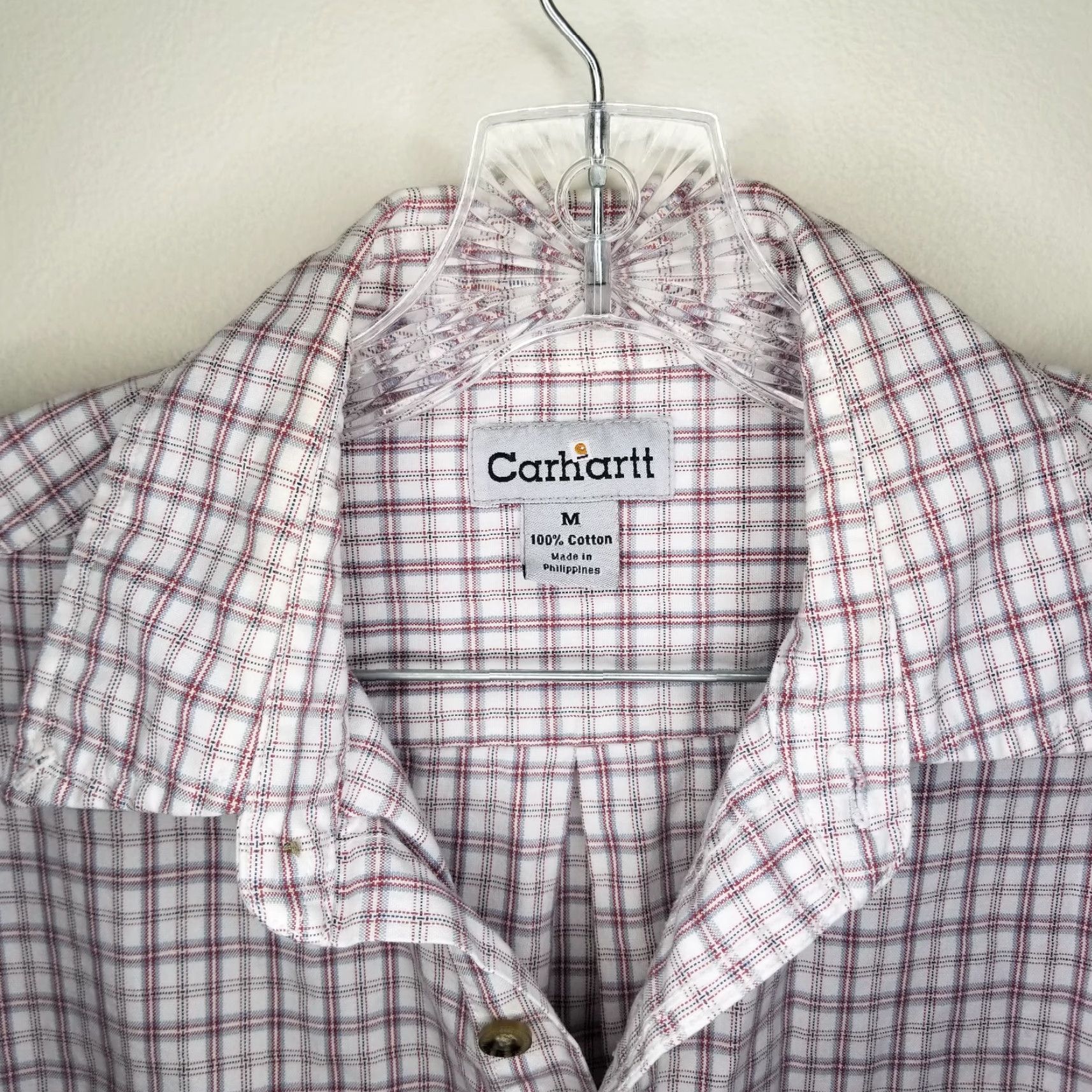 Carhartt Carhartt Shirt Mens Plaid Short Sleeve Button-Up M Red Beige 90s Workwear Mens Size US 31 - 4 Thumbnail