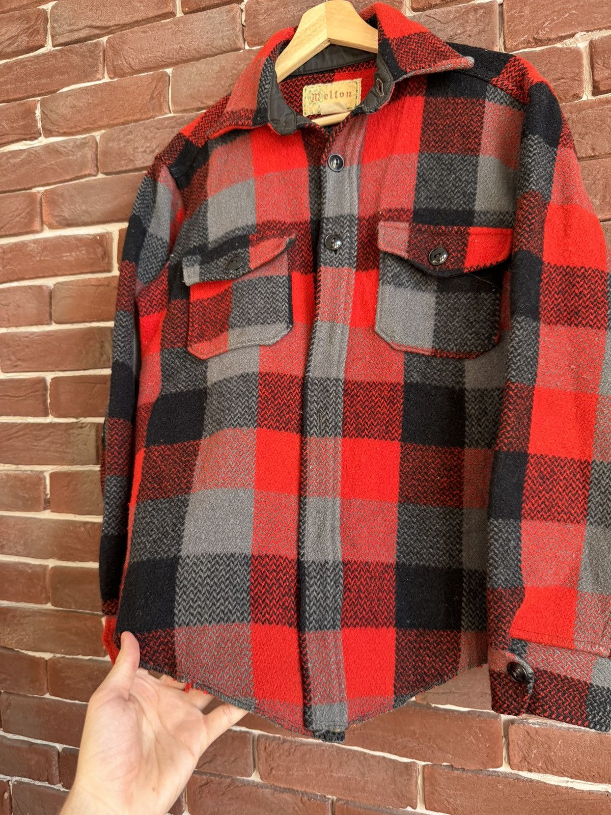 Vintage Vintage melton Wool flannel Red button up shirt motorcycle M Size US M / EU 48-50 / 2 - 9 Thumbnail