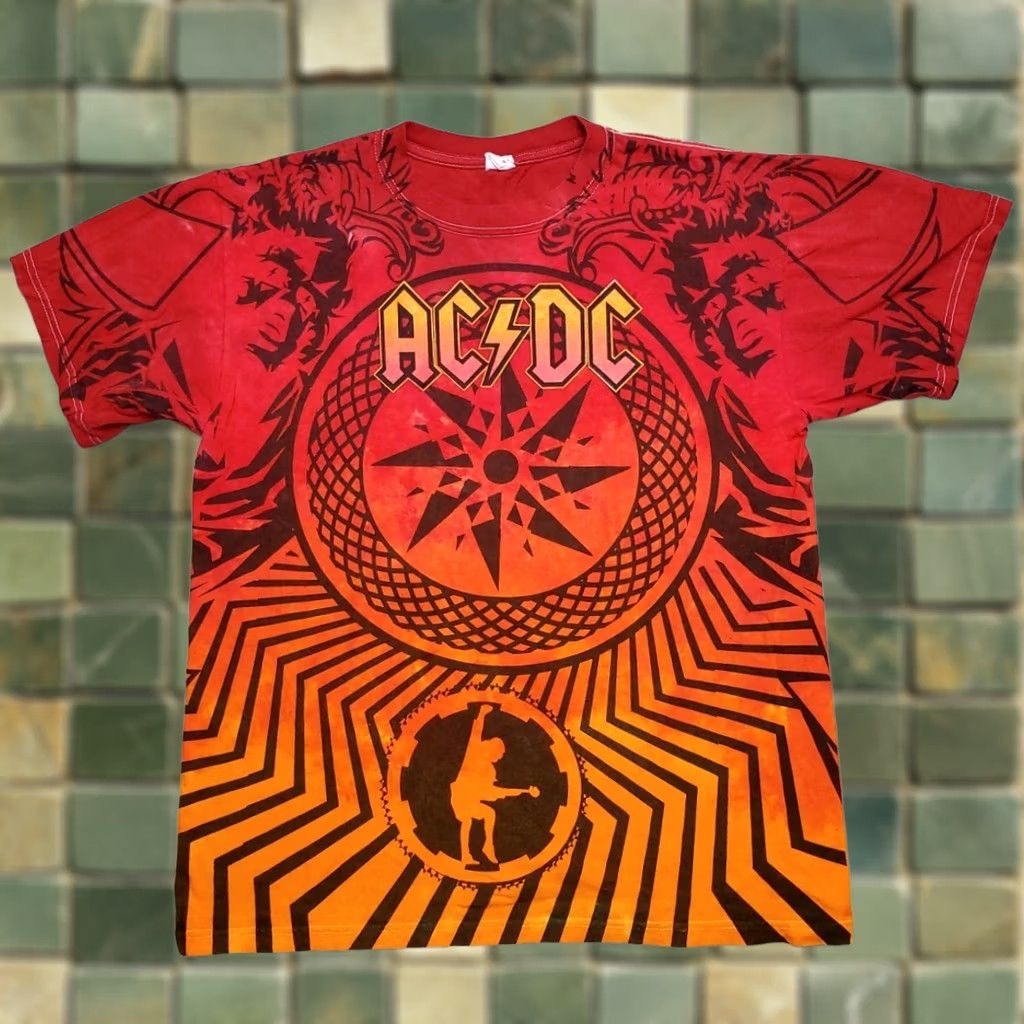 Vintage ACDC Shirt Mens L Red Orange Tie Dye 2010 Black Ice Concert Band TEE Rock Size US L / EU 52-54 / 3 - 1 Thumbnail
