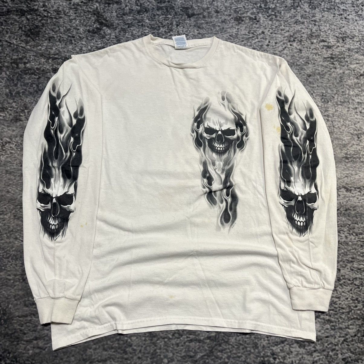 Vintage Vintage Y2K Skull Flames Longsleeve Shirt Grunge Skater Size US L / EU 52-54 / 3 - 3 Thumbnail