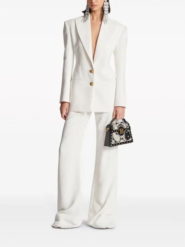 Balmain o1s1wg110825 Single Breasted 2 Button Blazer in White Size L / US 10 / IT 46 - 2 Thumbnail