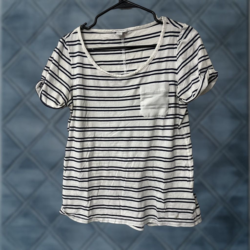 Nautica Nautica Shirt Woman L White Striped Boat Neck T-Shirt Casual Size L / US 10 / IT 46 - 1 Thumbnail