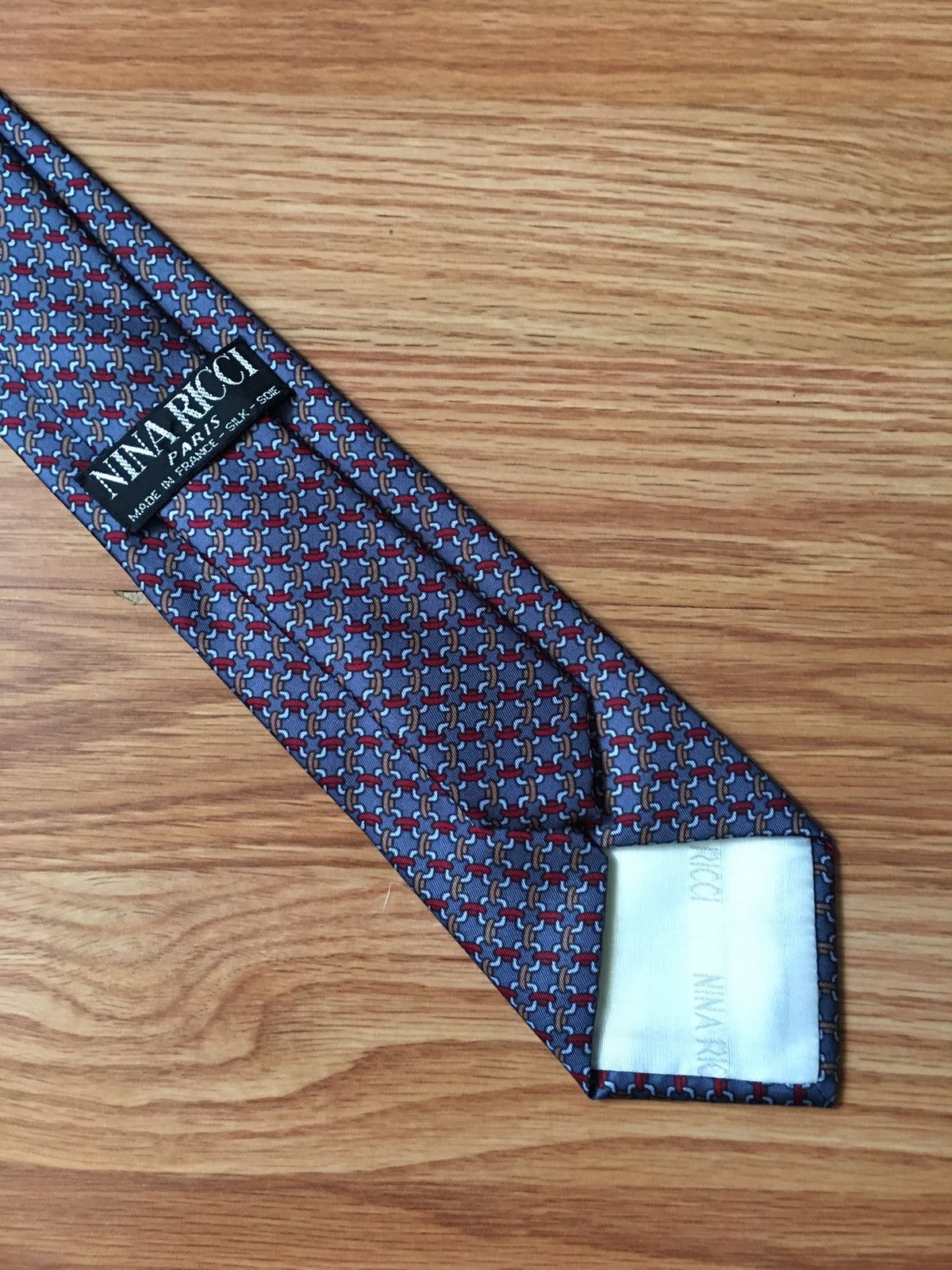 Vintage Nina Ricci Paris Vintage Blue Chains Design Silk Mens Tie Size ONE SIZE - 2 Thumbnail