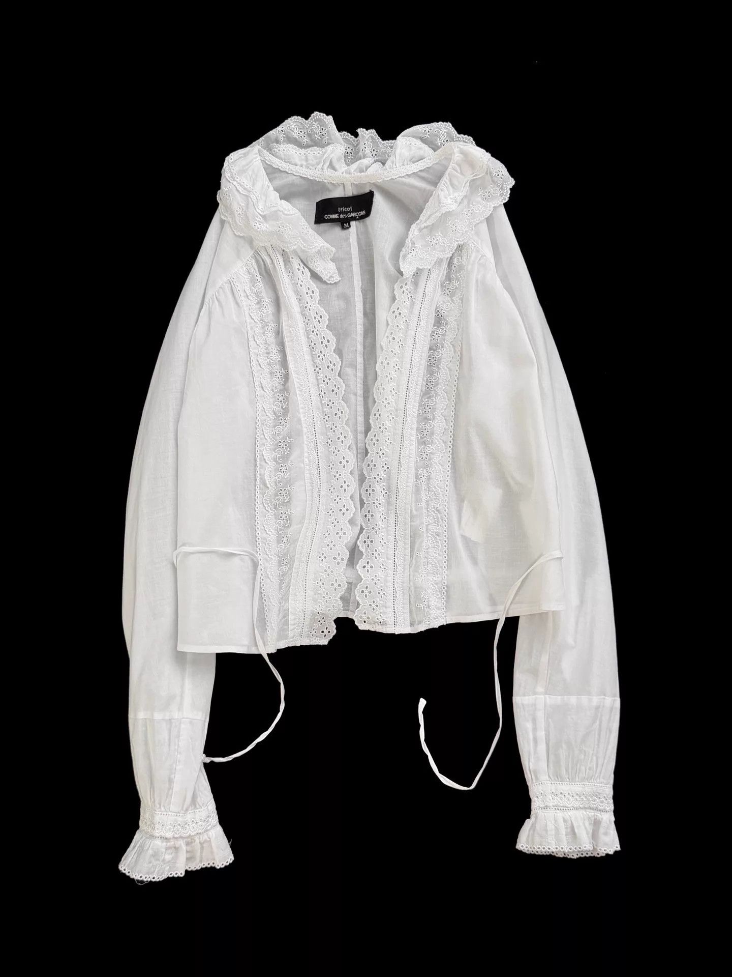 Comme des Garcons Comme des Garçons White Cotton Lace-Tie Blouse Vintage Size M / US 6-8 / IT 42-44 - 1 Thumbnail
