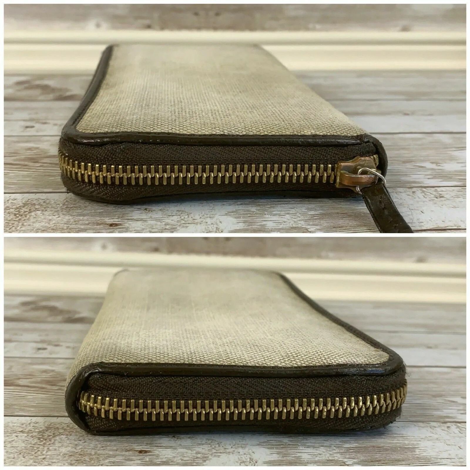 Gucci GUCCI GG Beige Canvas Brown Leather Zippy Long Wallet Size ONE SIZE - 5 Thumbnail