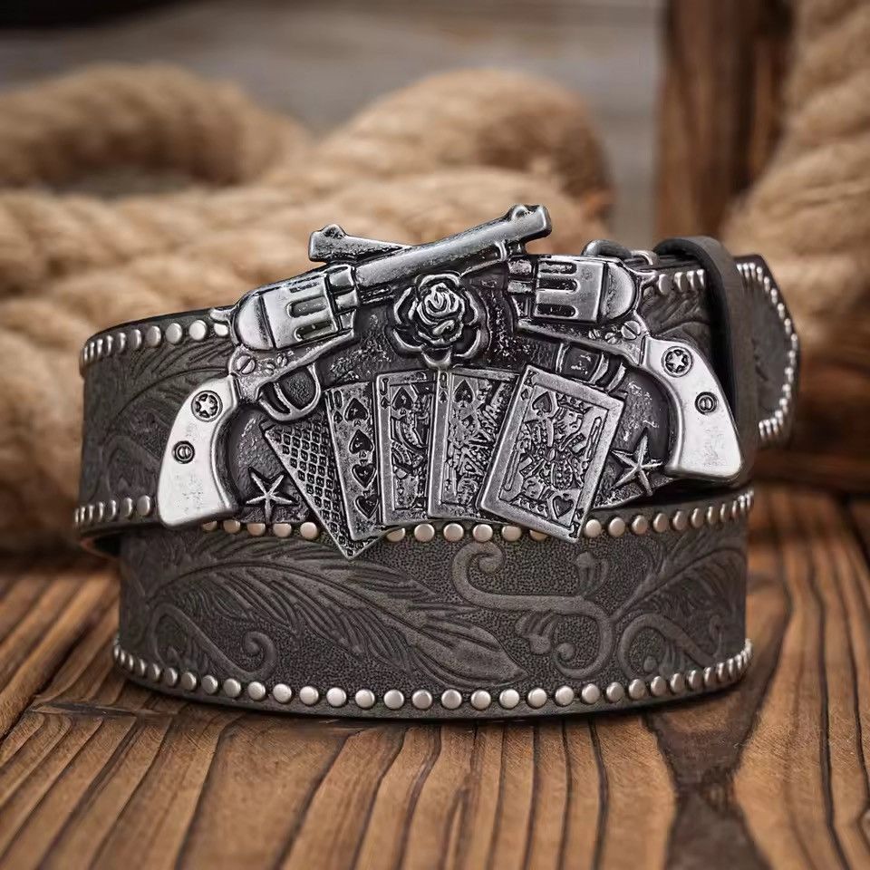 Leather Gun Buckle PU leather belt Size ONE SIZE - 1 Thumbnail