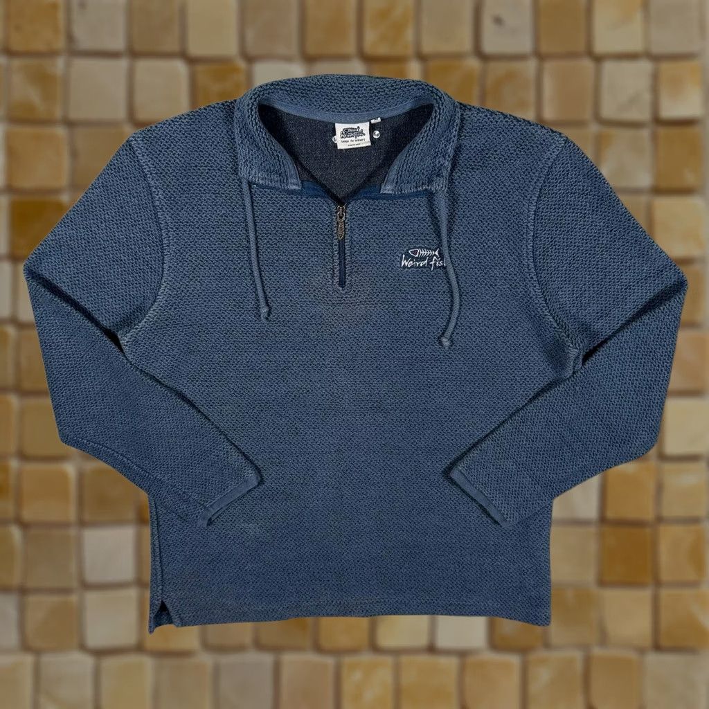 Vintage Weird Fish Embroidered Mini Logo Blue Macaroni Knit 1/4 Zip Sweatshirt L Mens Pullover Jumper Size US L / EU 52-54 / 3 - 1 Thumbnail