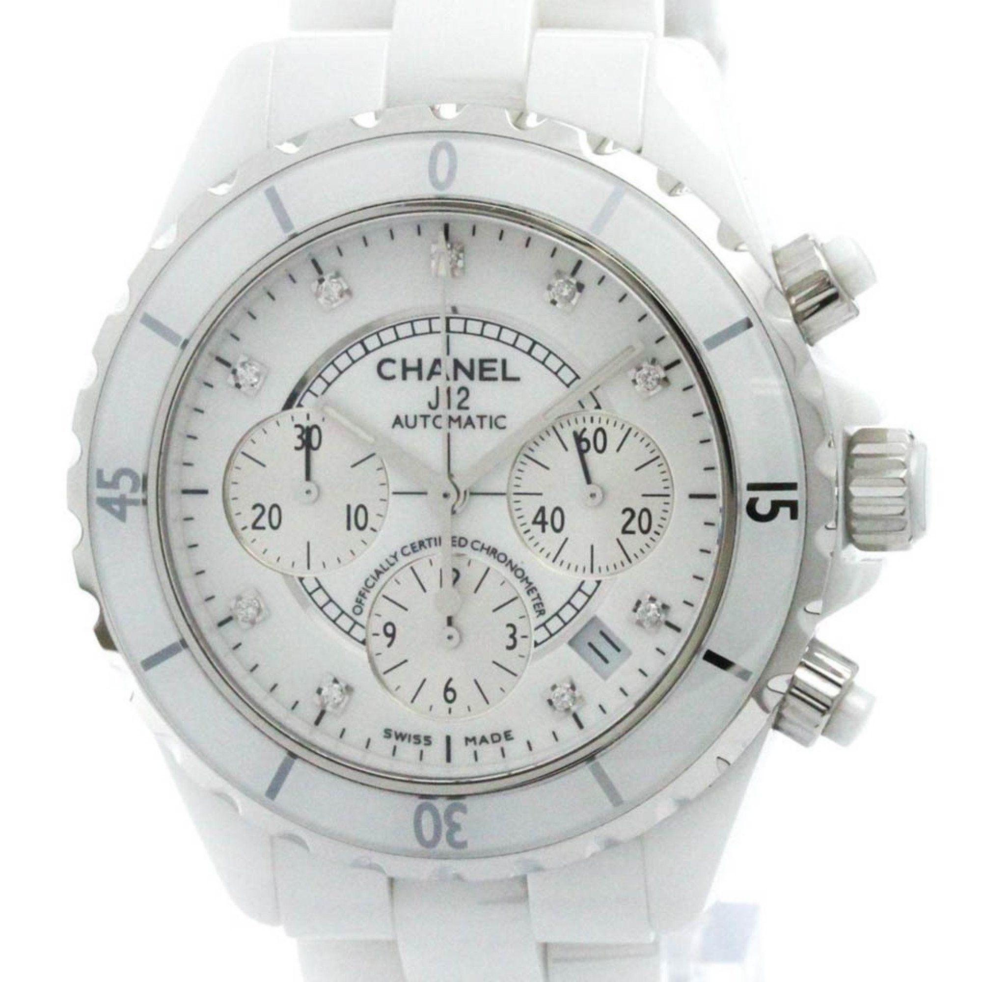 Chanel Polished CHANEL J12 Chronograph Diamond Ceramic Automatic Watch H2009 BF581268 Size ONE SIZE - 1 Thumbnail