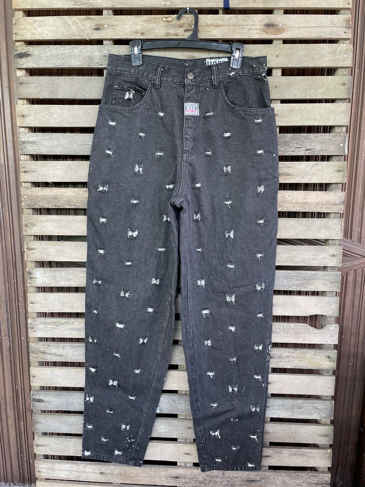 image of Distressed Denim Used By Elie Baggy Jeans Distressed in Black, Men's (Size 32)