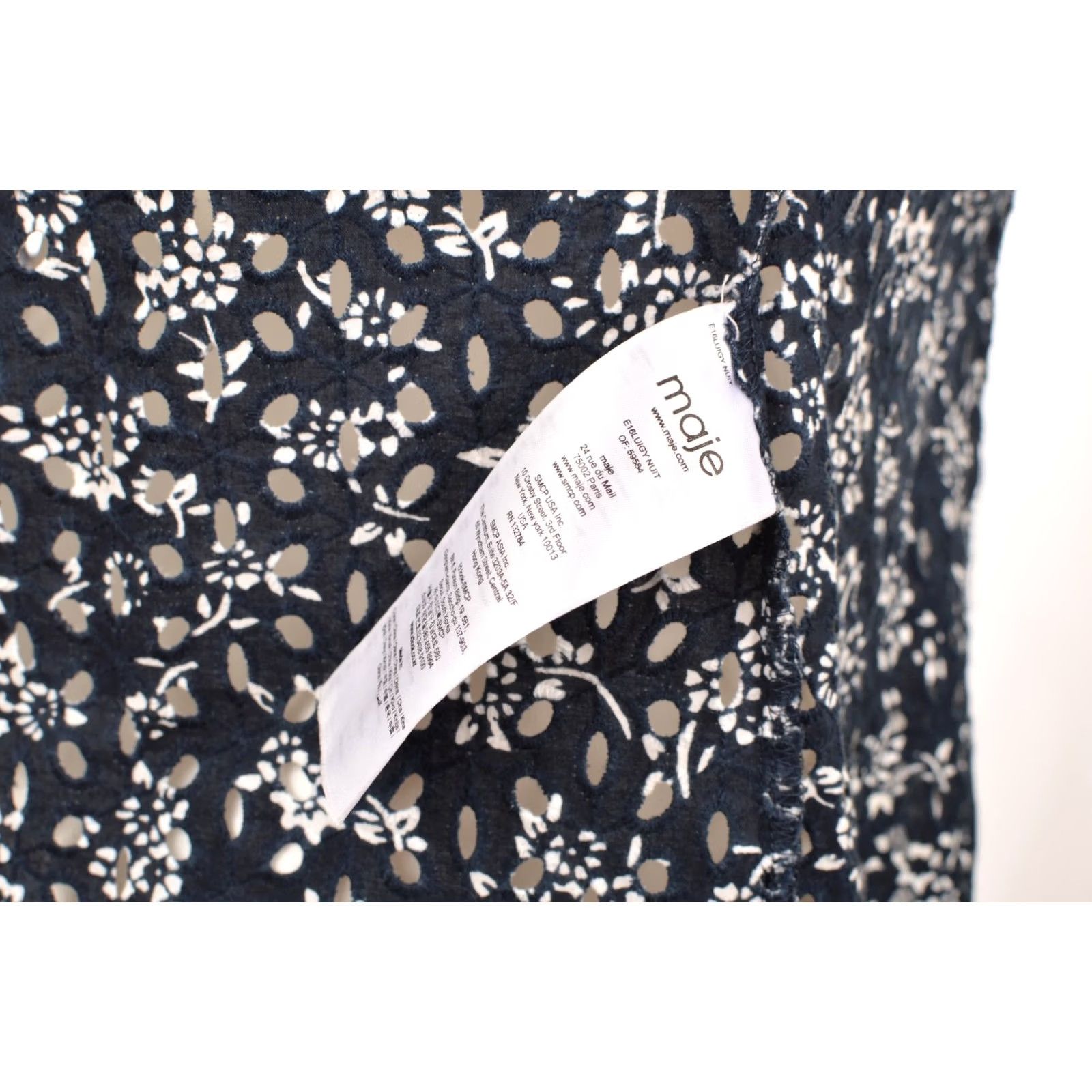 Maje Maje Blouse Top Shirt Women 2 Blue Cotton Eyelet Floral Embroidered Nuit E16LUIGY Nuit 100% Cotton Womens Size XS / US 0-2 / IT 36-38 - 7 Thumbnail