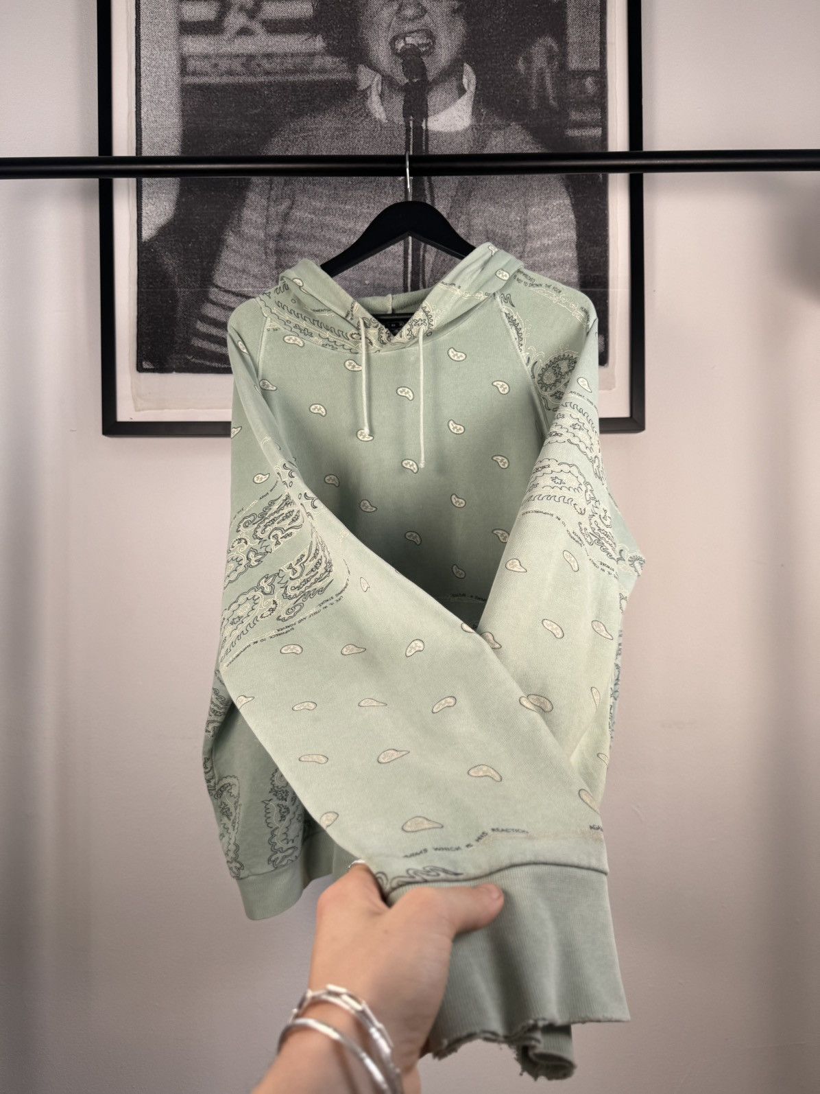 Raf Simons 🚭ARCHIVE GRAIL🚭 F/W 2004-2005 "WAVES" SEAFOAM PAISLEY HOODIE Size US XL / EU 56 / 4 - 7 Thumbnail