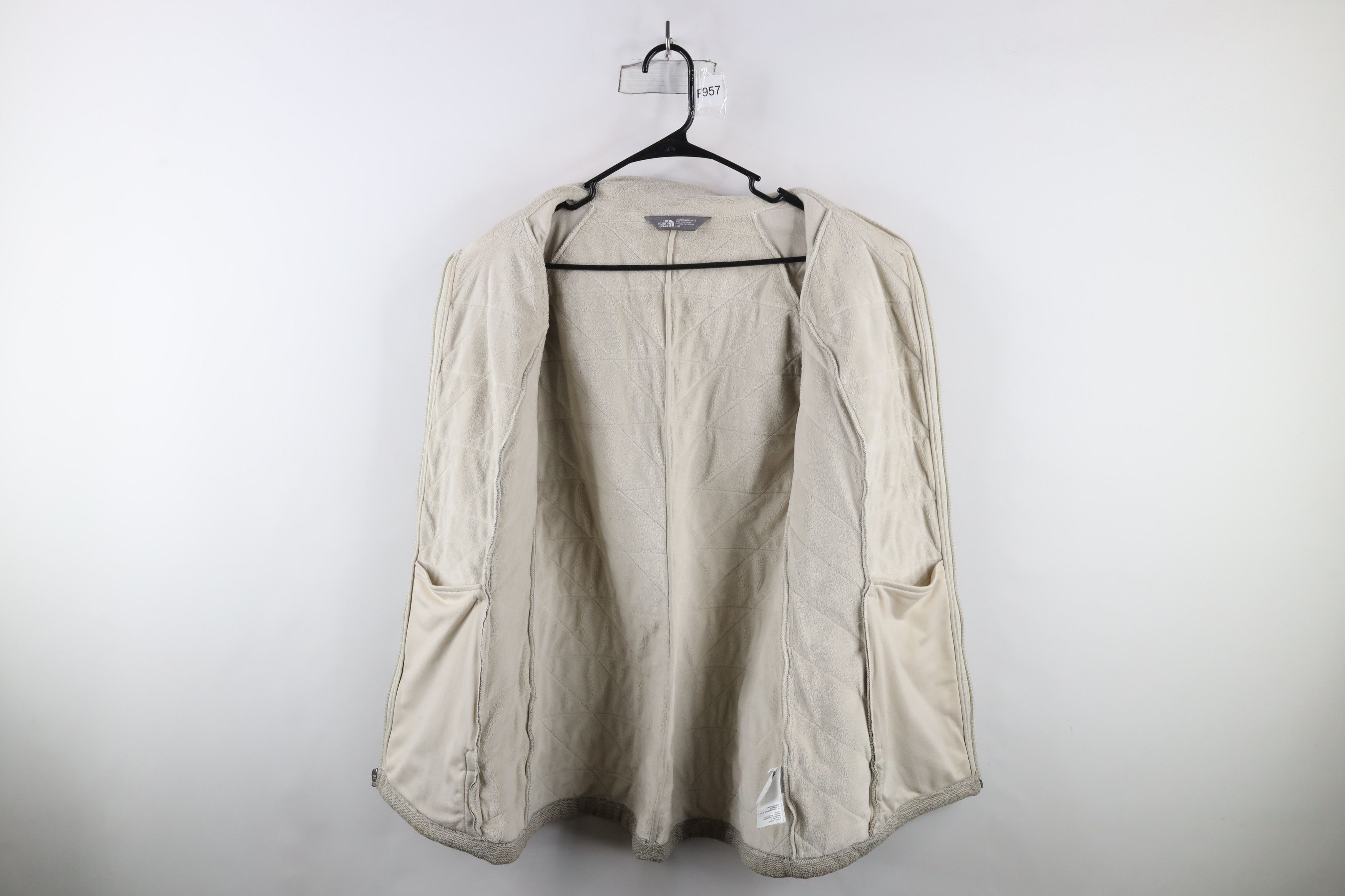The North Face × Vintage The North Face Spell Out Knit Stitch Fleece Jacket Beige Size L / US 10 / IT 46 - 7 Thumbnail