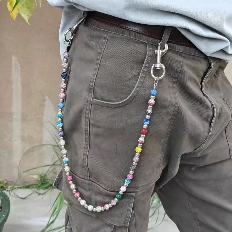 Other Multicolor Round Bead Rhinestone Pant Keychain Size ONE SIZE - 1 Thumbnail