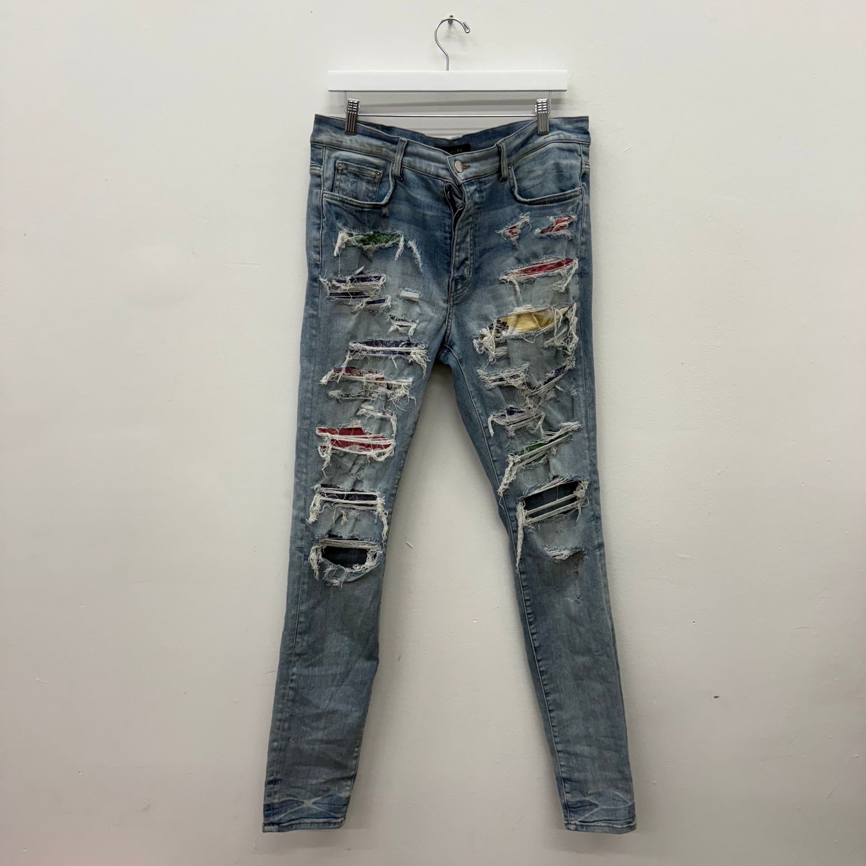 Amiri Amiri Purple Bandana Print Jeans | Grailed