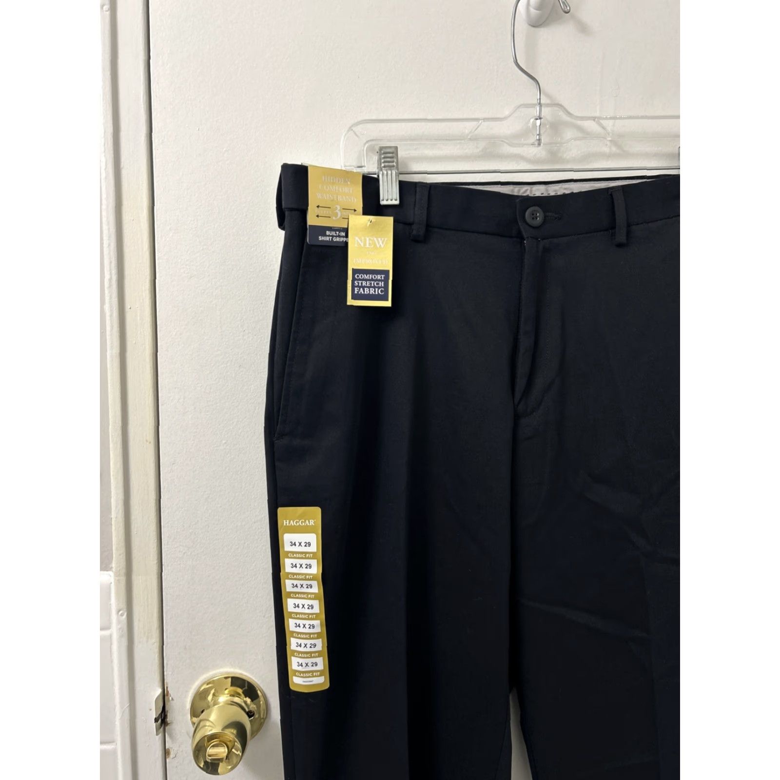 Haggar Haggar Pants Mens 34x29 Black Premium Khaki Classic Fit Comfort Stretch YKK Button Zip Straight Leg Halter? Size US 34 / EU 50 - 6 Thumbnail