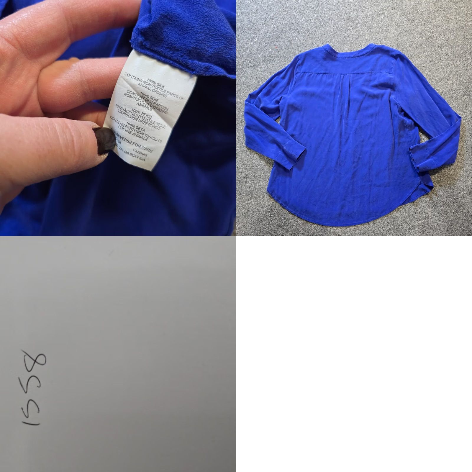 J.Crew J. CREW Blouse Top Womens Size 12 Blue Silk Long Sleeve V-Neck Pullover Casual Shirt Size XL / US 12-14 / IT 48-50 - 8 Thumbnail