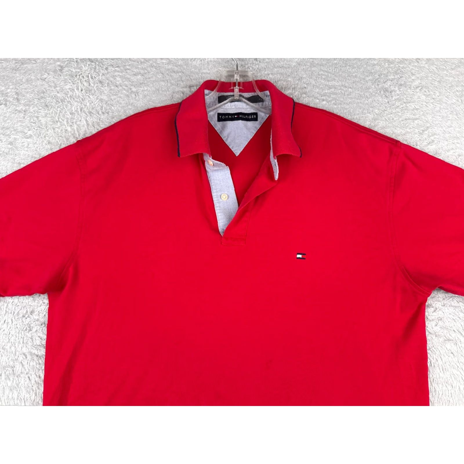 Tommy Hilfiger VINTAGE Tommy Hilfiger Polo Shirt Men Red 100% Cotton Jersey Short Sleeve Adult Large Slim Key Logo Embroidered 90s Sports Style Mens Size US L / EU 52-54 / 3 - 4 Thumbnail