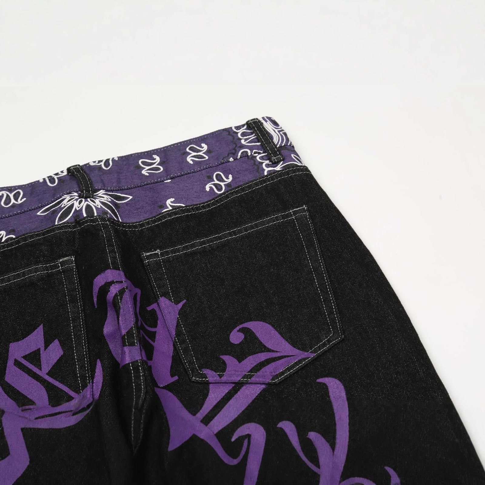Vintage Black Straight Leg Denim Jeans with Purple Bandana Detail Size US 32 / EU 48 - 8 Thumbnail
