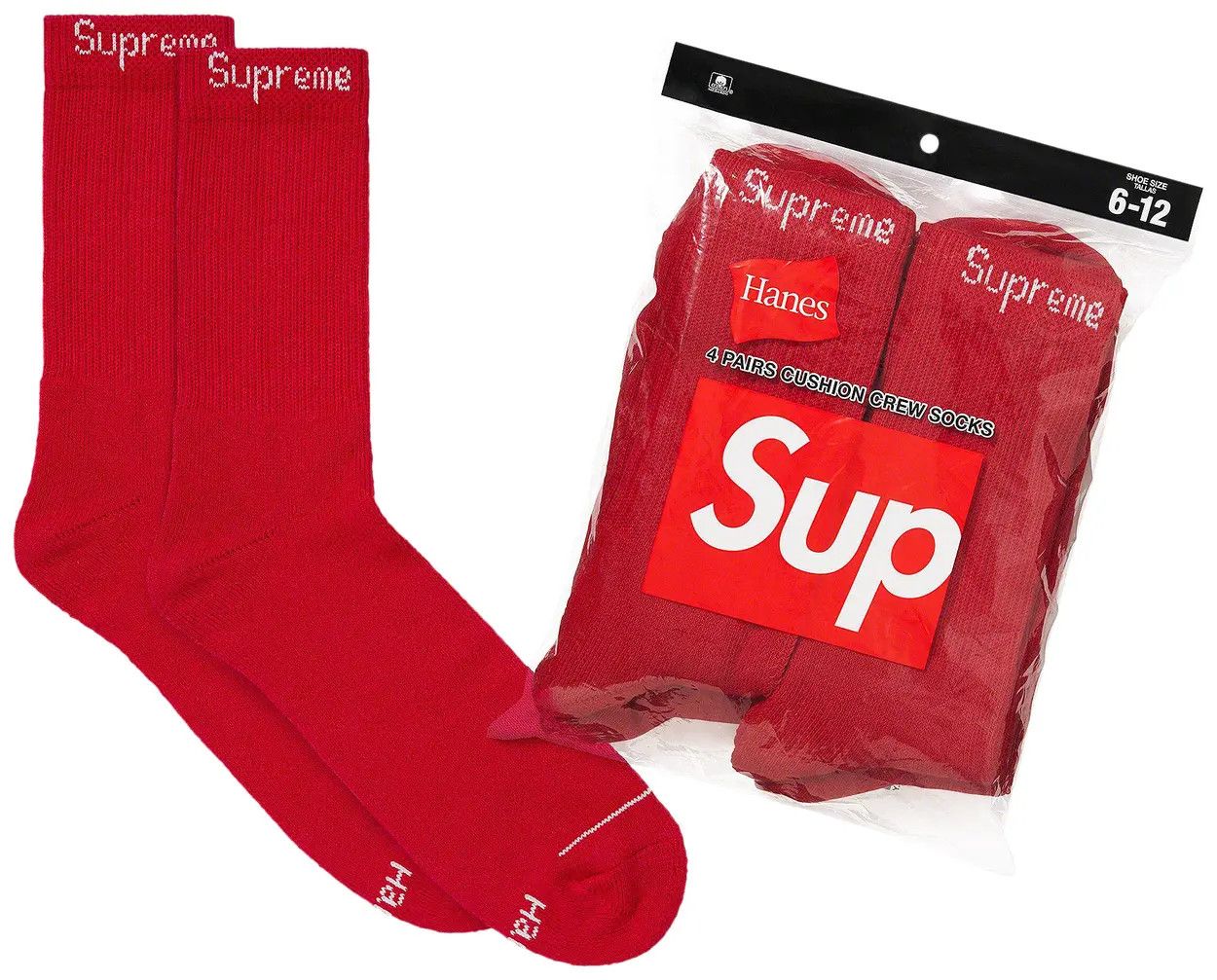 Supreme Supreme x Hanes Crew Socks (4 Pack) 'Red' 6-12 🔥🔥 Size ONE SIZE - 3 Thumbnail