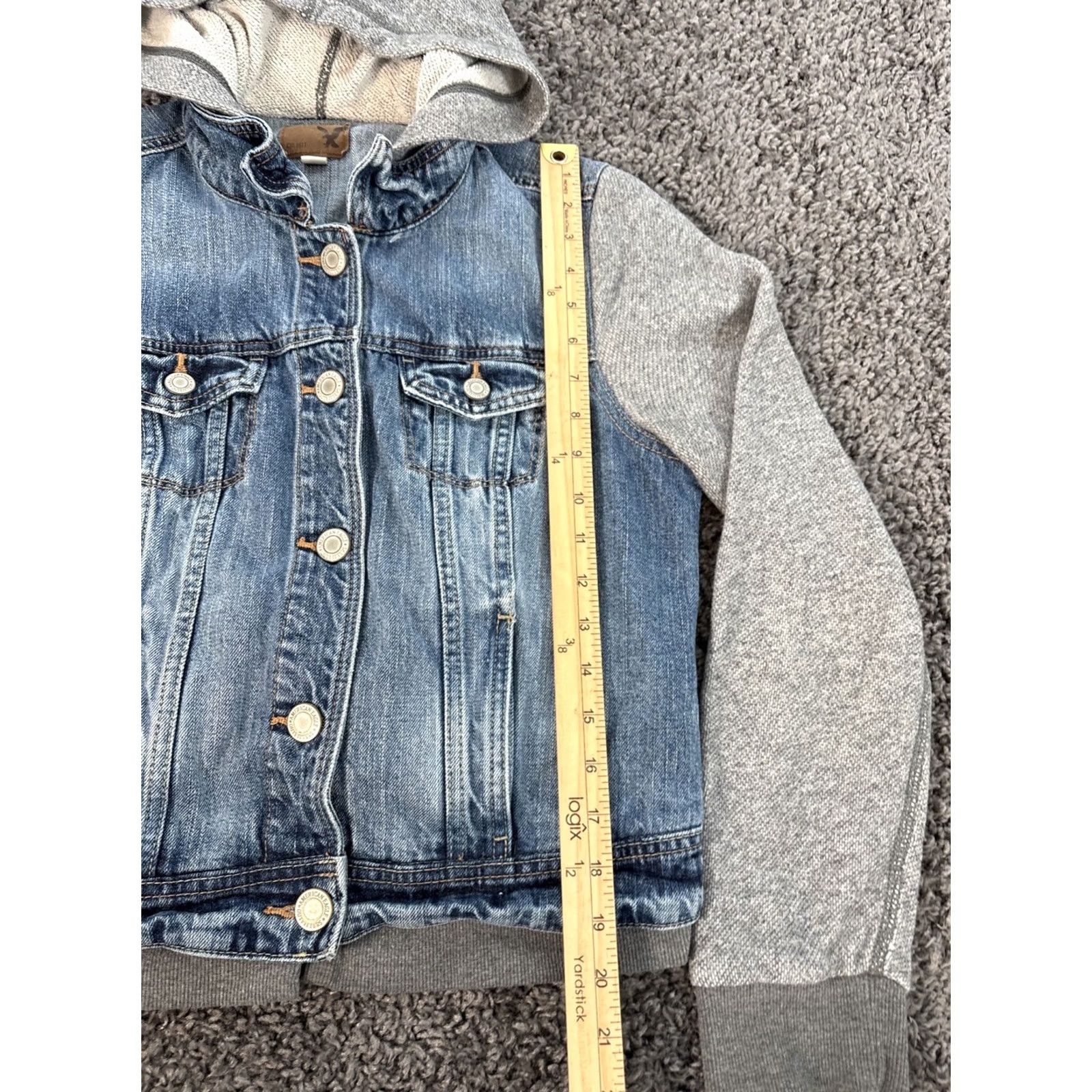 American Eagle Outfitters VINTAGE American Eagle Outfitters Denim Jacket Womens Large Hooded Button Blue L Jacket Womens Hooded Basic Jacket 90s Y2K Size L / US 10 / IT 46 - 2 Thumbnail