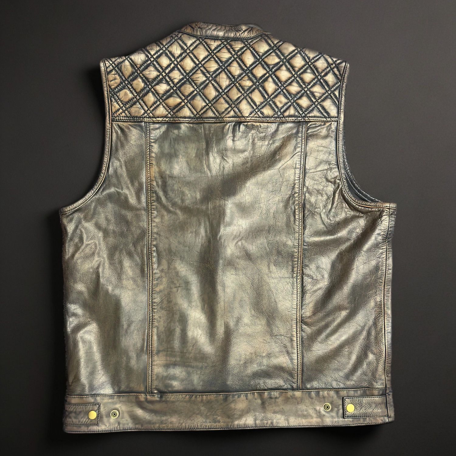 Genuine Leather × Vintage Leather Waistcoat Leather Vest Biker Motorcycle Club Vest Size US XXL / EU 58 / 5 - 3 Thumbnail