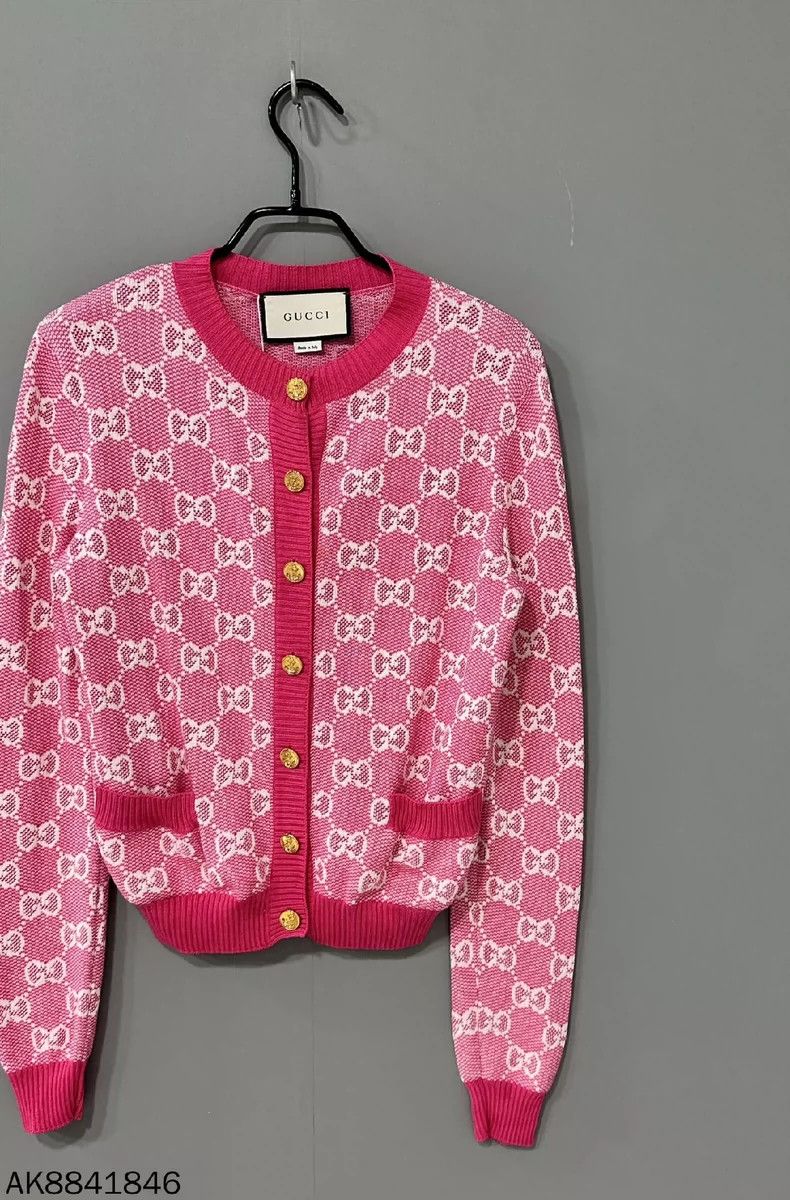 Gucci Gucci Pink full-print gold-button cardigan sweater 2502-Nex Size US XXS / EU 40 - 2 Thumbnail