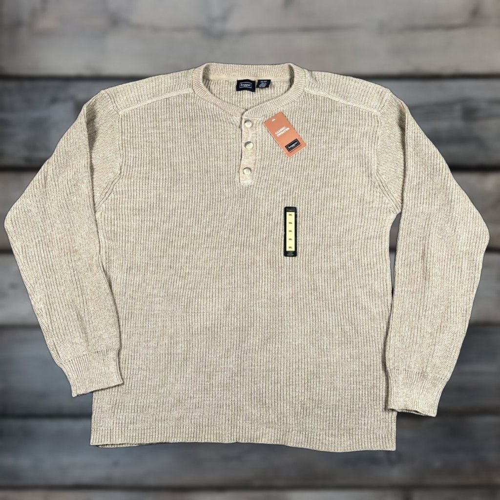 Haggar Haggar Sweater Men 2XL Beige Cotton Knit Chunky Henley Crew Neck Machine Washable 90s Preppy Retro Classic Mens Size US XXL / EU 58 / 5 - 1 Thumbnail