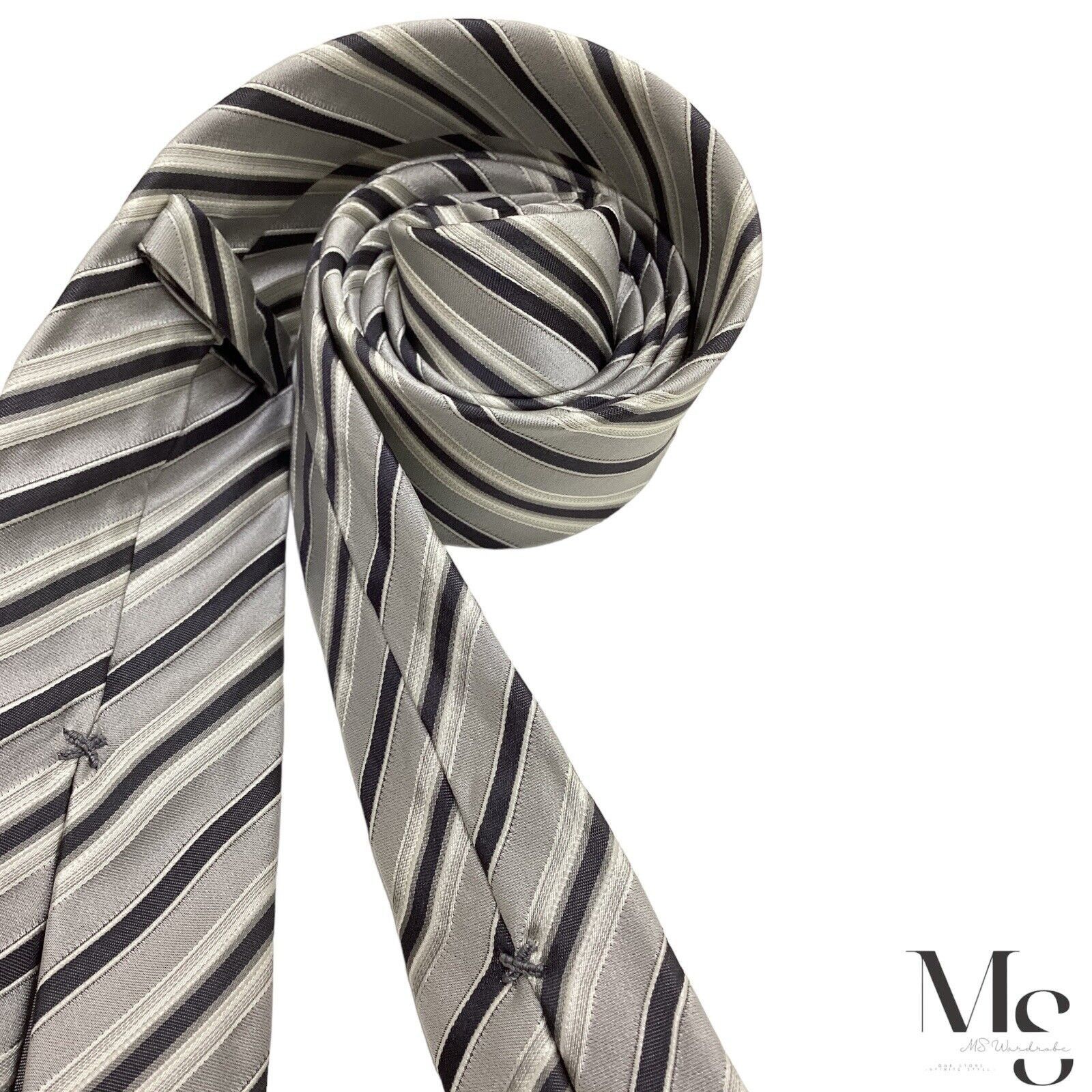Fumagalli FUMAGALLI Trifold Gray Striped Silk Tie Hand Made In Italy Size ONE SIZE - 4 Thumbnail