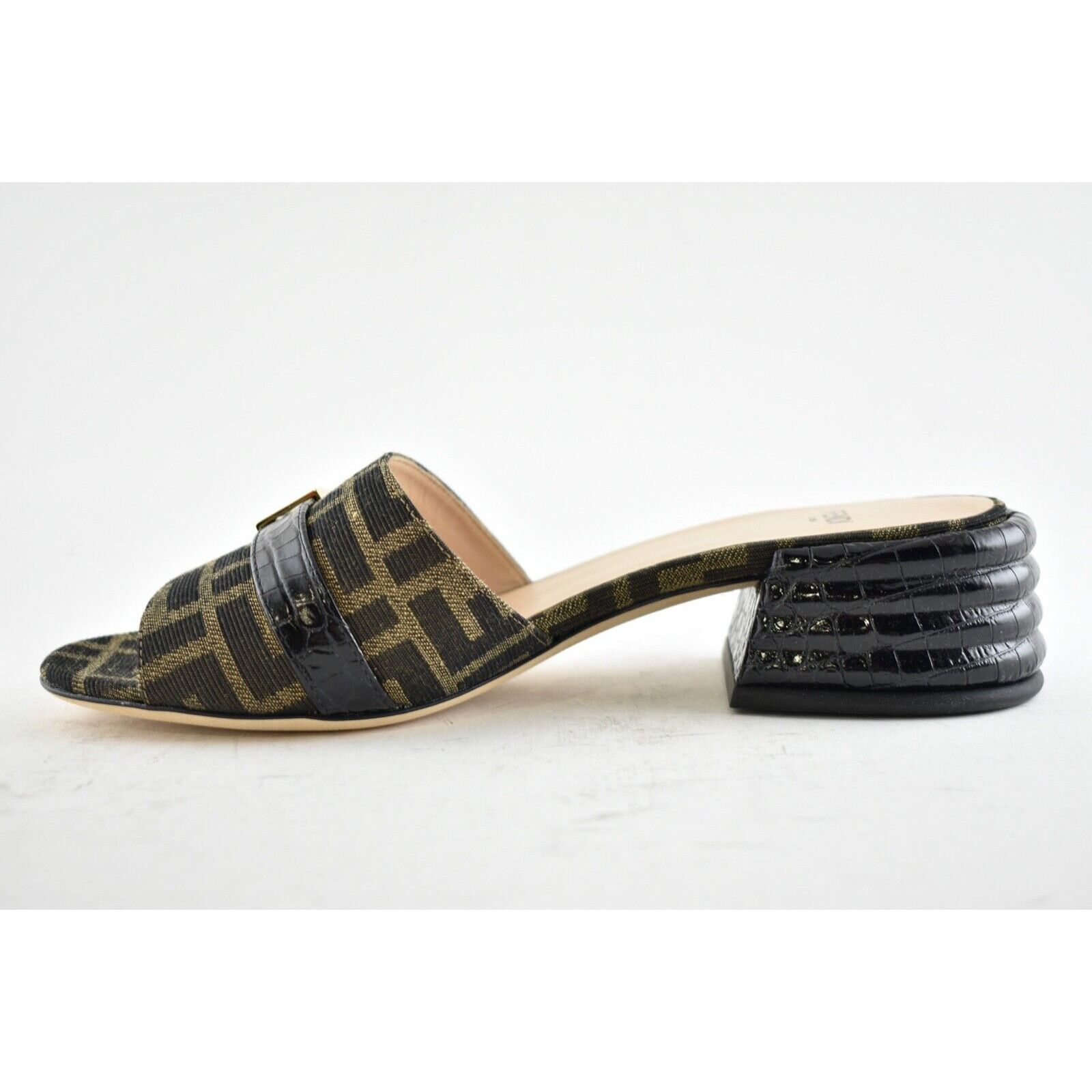 Fendi FF Monogram Backless Sandal Block Heel Mule Slide Pump 37 Size US 7 / IT 37 - 9 Thumbnail