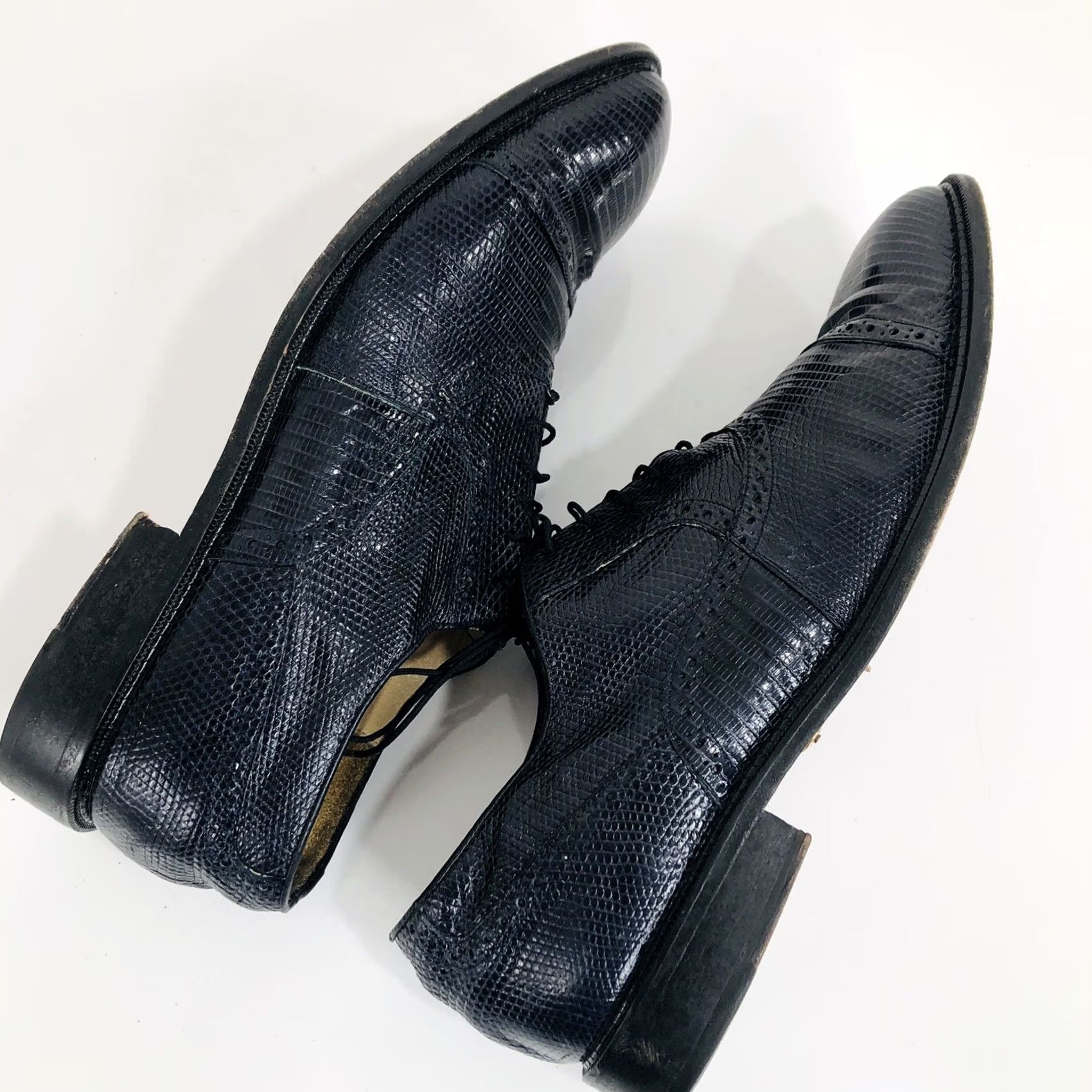 Vintage BELVEDERE STUDIO - Mens Dress Shoes Square Toe Cap Toe Lizard Upper Genuine Vintage 10.5 VERY DARK BLUE Size ONE SIZE - 5 Thumbnail