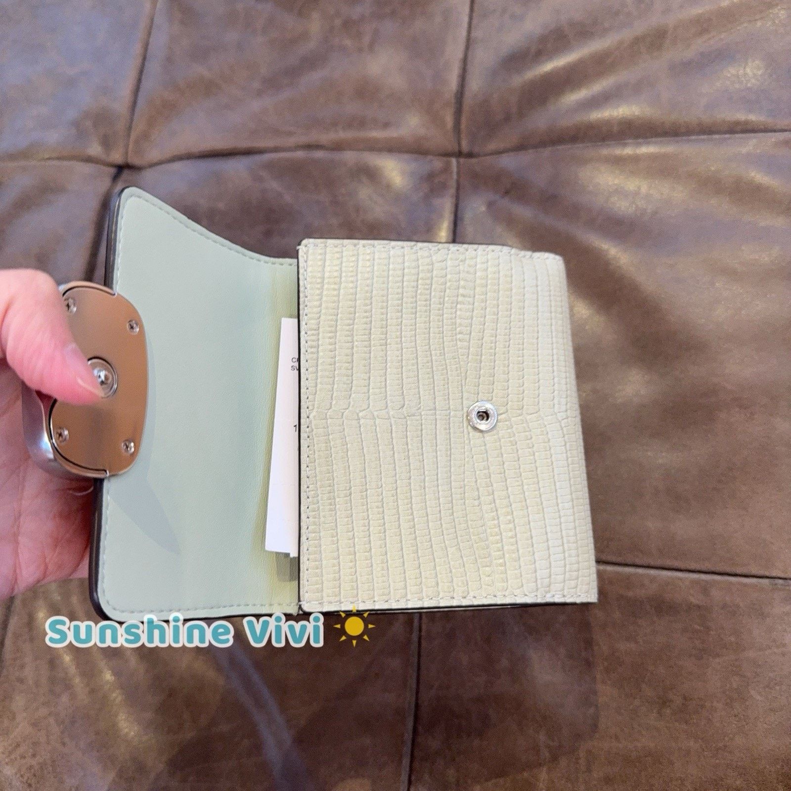 Coach NWT Coach CR395 Eliza Leather Wallet Silver/Pale Green Size ONE SIZE - 6 Thumbnail