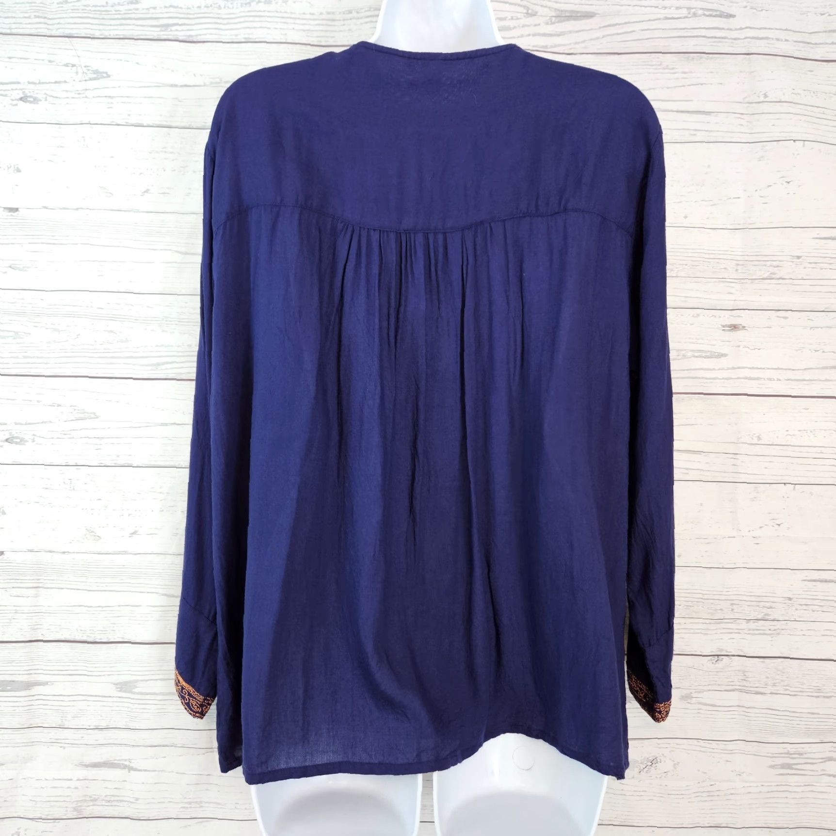 Vintage Sacred Threads Blouse Women XL Blue Embroidered Long Sleeve Rayon Womens Size XL / US 12-14 / IT 48-50 - 3 Thumbnail